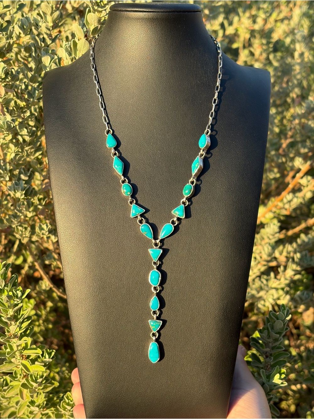 Handmade Kingman Turquoise Lariat Necklace 925 sterling Silver